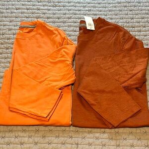 Two Old Navy Boys Long Sleeve Shirts Size L (10-12), Orange and Rust